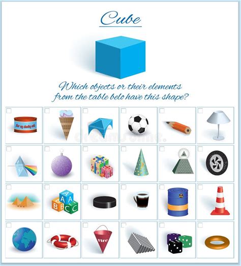 Cube. Logical Task. Volumetric Geometrical Figure with Examples of Such Objects Form Stock ...