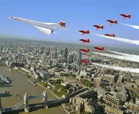 The Concorde and other Planes Flying Over Tower Bridge London England ...