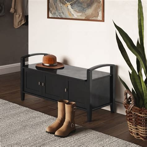 Simpli Home Warm Shaker Wood 44" Transitional Entryway Bench in Black | Homesquare