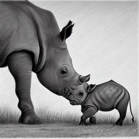 pencil drawing of an orphaned baby rhino in the | Stable Diffusion ...