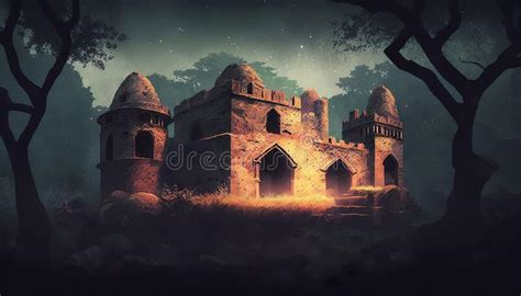 Hauz Khas Fort Indian Monuments Illustration Generative AI Stock Illustration - Illustration of ...