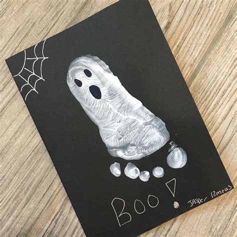 Halloween ghost baby footprint card | Halloween preschool, Toddler art projects, Ghost crafts