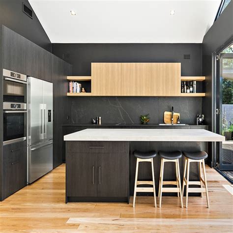 Modern Black Wood Grain Melamine Kitchen Cabinets Design For Sale ...