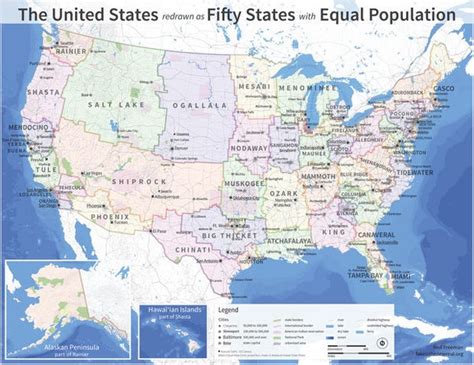 Map Shows America as 50 States with Equal Population