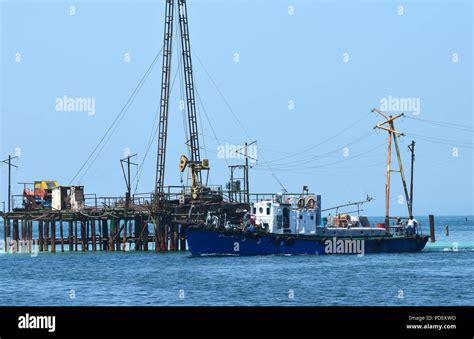 Oil rigs in the Caspian Sea, Absheron Peninsula, Azerbaijan Stock Photo ...