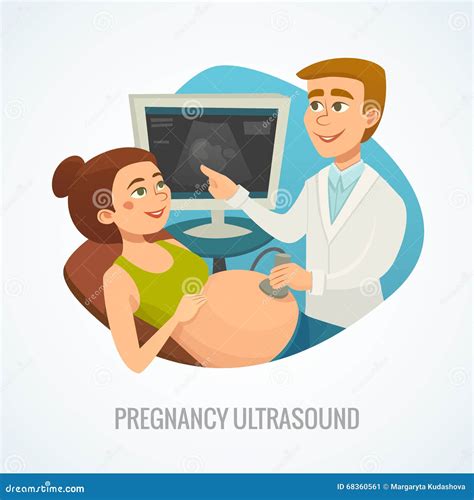 Pregnancy Ultrasound Composition Concept, Pregnant Woman with Doctor, Cartoon Vector ...