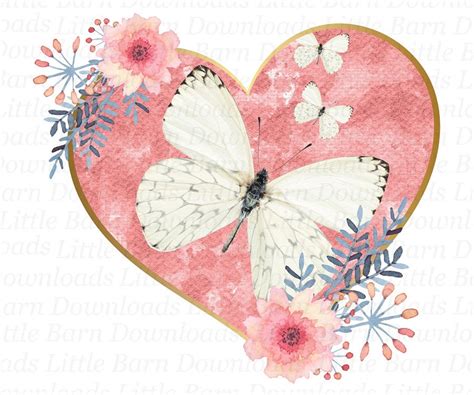 Butterfly Heart Clipart, Waterslide Design, Valentine's Day Sublimation, Digital Download ...