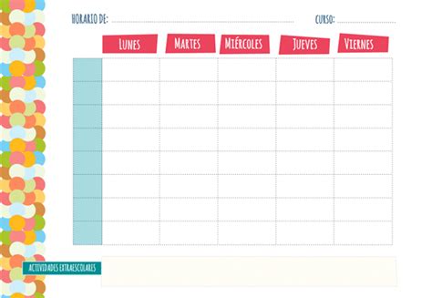 Plantilla de horario semanal - Manualidades