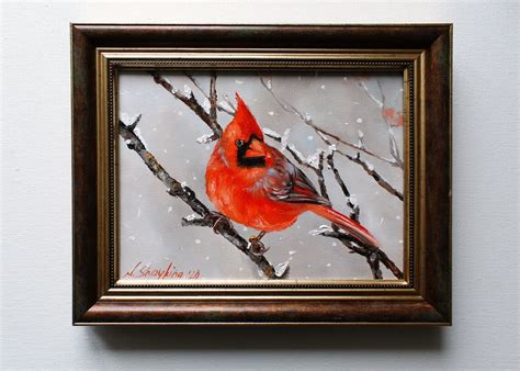 Christmas Bird Cardinal Oil Painting on Canvas Cardinal Red | Etsy