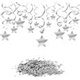 Konsait Silver Hanging Swirl Decorations(30 Counts) and Silver Star Party Confetti Table ...