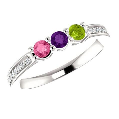 Customizable Mothers Ring Three Birthstone & Diamond Rings For Mom 14k ...