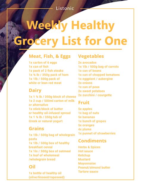 Weekly Healthy Grocery List for One to Keep Fit and Fed - Listonic