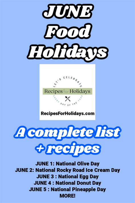 JUNE FOOD HOLIDAYS - Recipes For Holidays