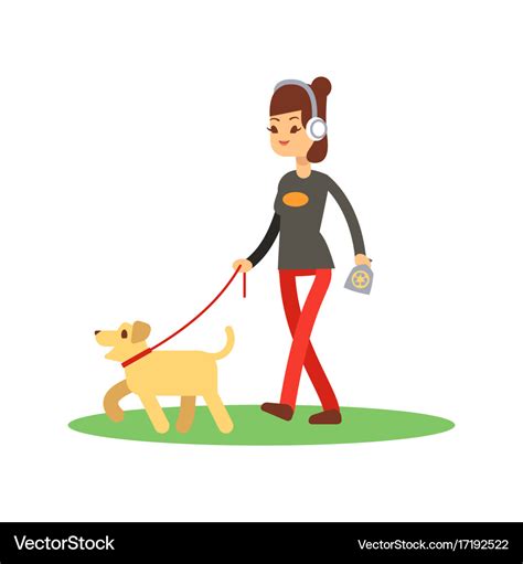 Dogs clean walking concept - girl walks dog Vector Image