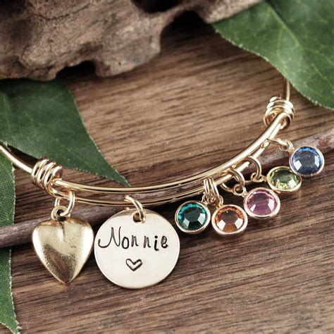 Personalized Grandma Bracelet, Grandmother Birthstone Bracelet, Heart ...