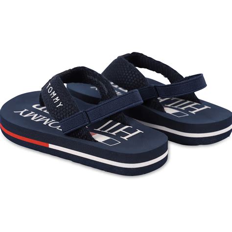 Tommy Hilfiger Logo Flip Flops with Heel Strap in Navy — BAMBINIFASHION.COM