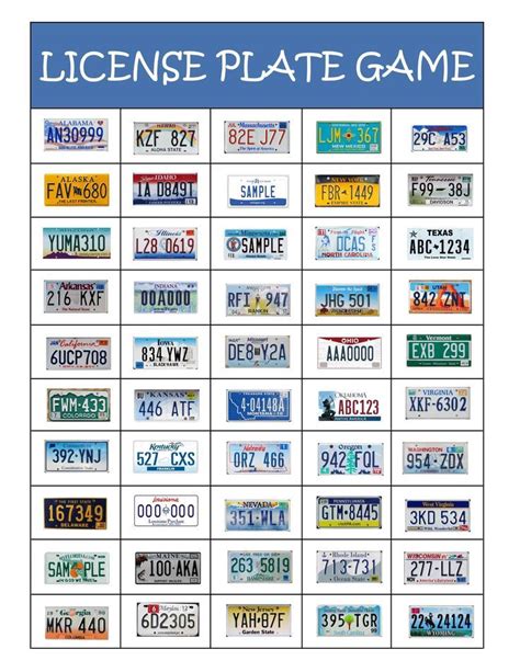 License Plate Game Printable Free