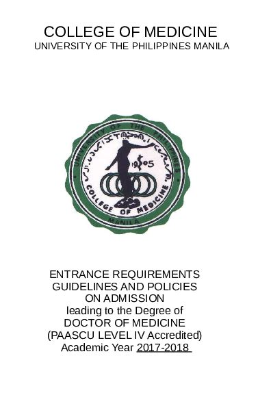 (PDF) COLLEGE OF MEDICINE ENTRANCE REQUIREMENTS GUIDELINES AND POLICIES ON ADMISSION leading to ...