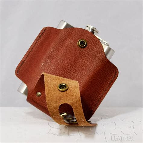 Flask Holder w/ Flask | Handmade Leather Flask Pouch in Black or Brown ...