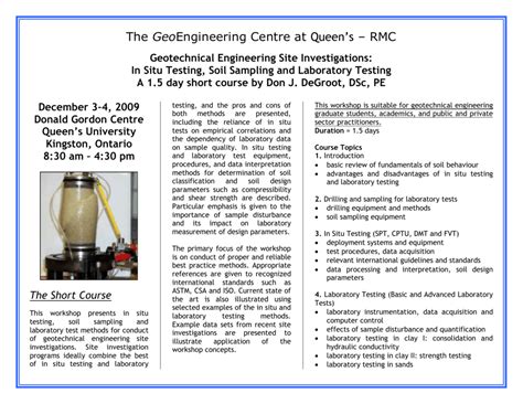 In Situ Testing, Soil Sampling and Laboratory Testing