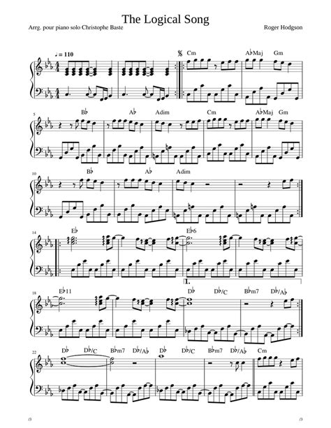 Supertramp The Logical Song piano solo sax Sheet music for Piano | Download free in PDF or MIDI ...