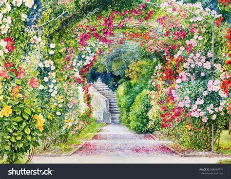 Flower Garden Watercolor Illustration Stock Illustration 368549774 ...