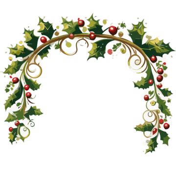 Christmas Garland Border Vector, Sticker Clipart Holly Leaf Corner Clipart Cartoon, Sticker ...