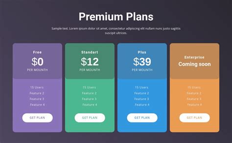 4 Pricing plans Website Template