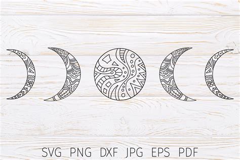 Moon phases svg cricut files. Crescent moon zentangle svg. (948440) | SVGs | Design Bundles ...