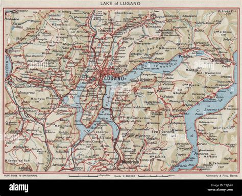 LAKE OF LUGANO. Vintage map plan. Lago di Lugano. Switzerland Italy ...