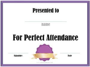 FREE Printable Perfect Attendance Certificate Templates | Customizable