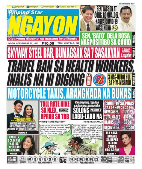 Pilipino Star Ngayon-November 22, 2020 Newspaper