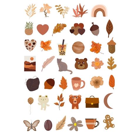 Brown Aesthetic Decor Stickers Vinyl Waterproof/41pcs with Top coat matte or glossy Die cut ...