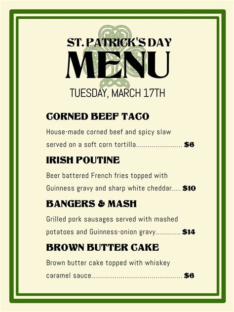 Irish Menu – Greater Newport Area Chamber of Commerce