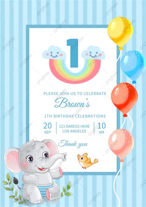 Cartoon Striped First Birthday Invitation Template Download on Pngtree