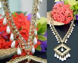 Vintage Rhinestones Pearls Teardrop Filigree Dangling Pendant Necklace - Necklaces & Pendants
