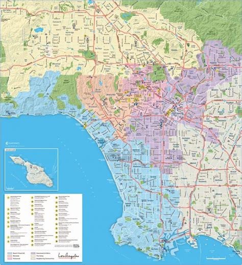 Large detailed tourist map of Los Angeles | Tourist map, Los angeles tourist map, California ...