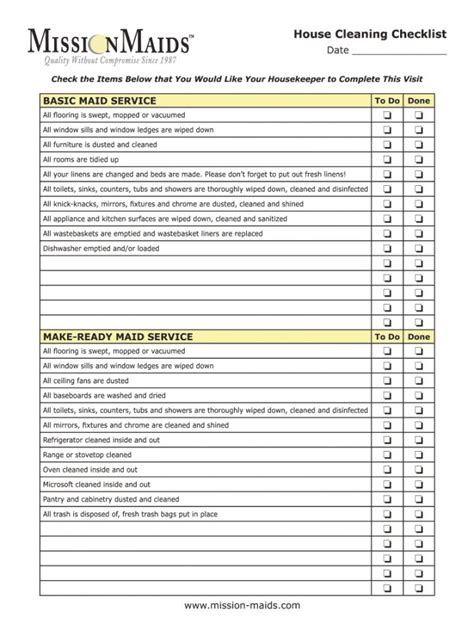 Hotel Cleaning Checklist Template