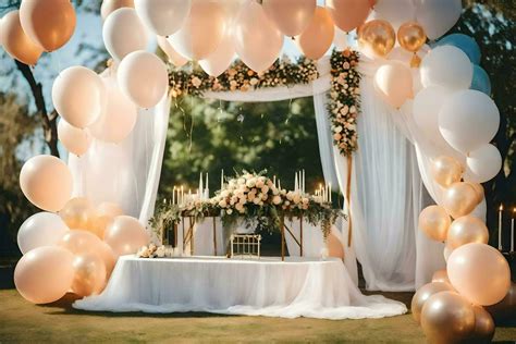 a wedding arch with white and gold balloons. AI-Generated 31290163 ...