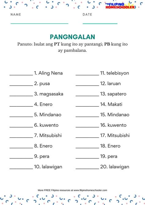 Mga Uri ng Pangngalan Worksheets | 2nd grade worksheets, 1st grade ...