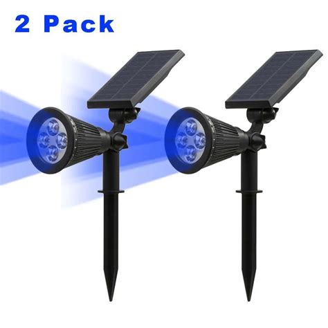 T SUN 2 Pack Blue Solar Spotlights IP65 Waterproof 4 LED Outdoor Wall Lights Adjustable Solar ...