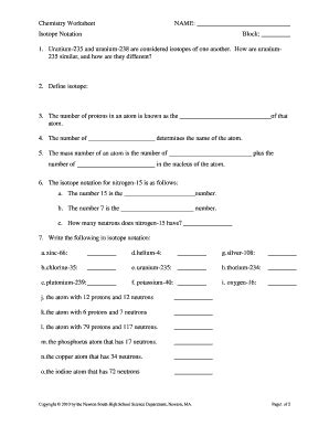 Chemistry Worksheet Isotope Notation - Fill Online, Printable, Fillable ...