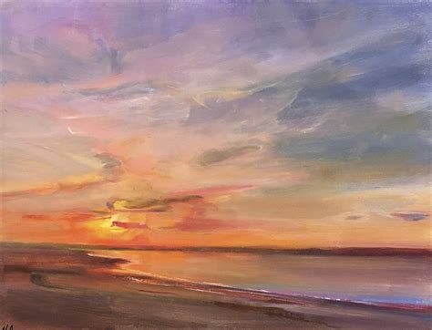 Ferry Beach Sunset | Abstract beach painting, Sunset painting, Maine art