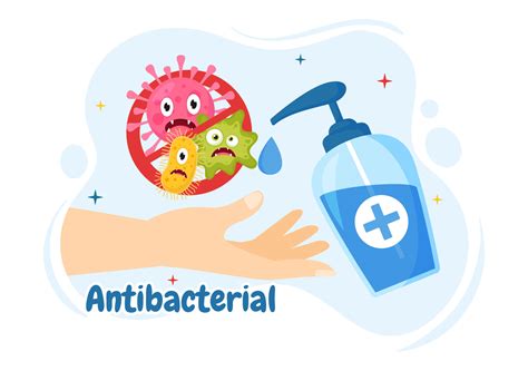 Antibacterial Illustration with Washing Hands, Virus Infection and Microbes Bacterias Control in ...