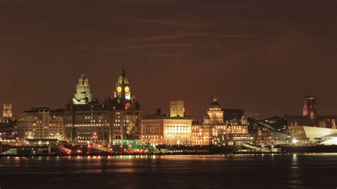 Time Lapse Of Moonrise Over Liverpool Skyline At Night Stock Footage ...