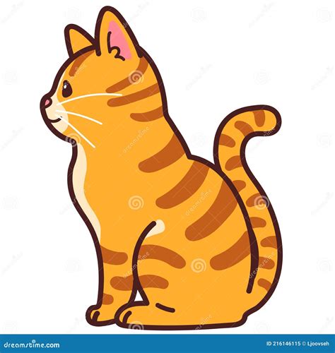 Simple and Adorable Orange Tabby Cat Sitting in Side View Outlined Stock Vector - Illustration ...