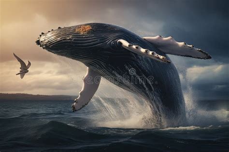 Humpback Whale in the Ocean. 3D Rendering, Jumping Humpback Whale Over Water, AI Generated Stock ...