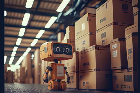 Robot Works in a Logistics Warehouse Stock Illustration - Illustration of indoors, freight ...