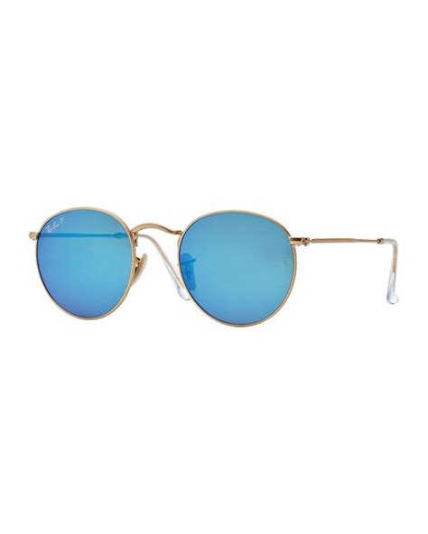 Ray-ban Polarized Round Metal-frame Sunglasses With Blue Mirror Lens in ...