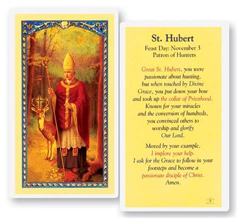 Prayer To St. Hubert Laminated Prayer Cards 25 Pack